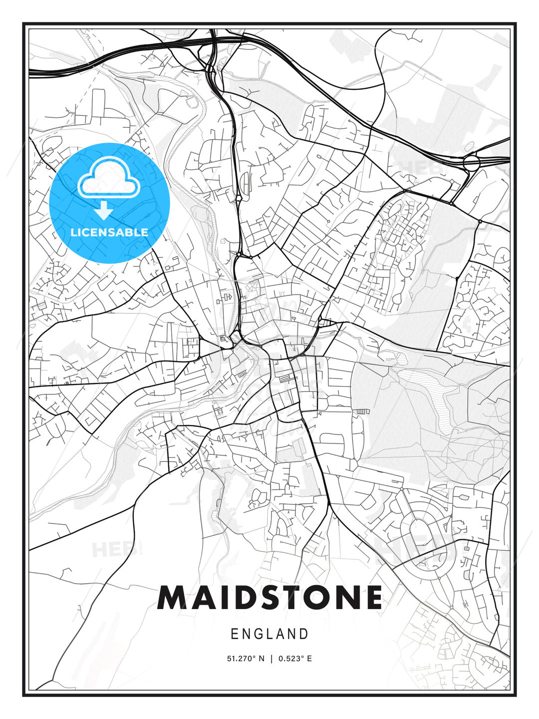 Maidstone, England, Modern Print Template in Various Formats - HEBSTREITS Sketches