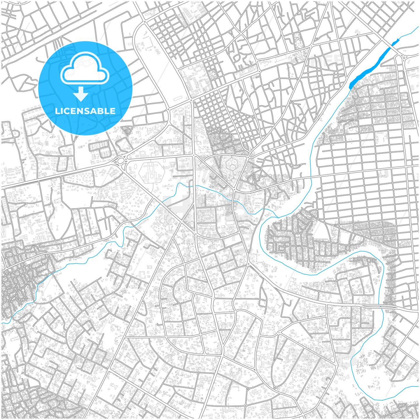 Maiduguri, Nigeria, city map with high quality roads.