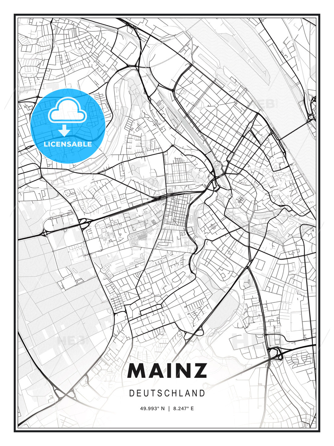 Mainz, Germany, Modern Print Template in Various Formats - HEBSTREITS Sketches