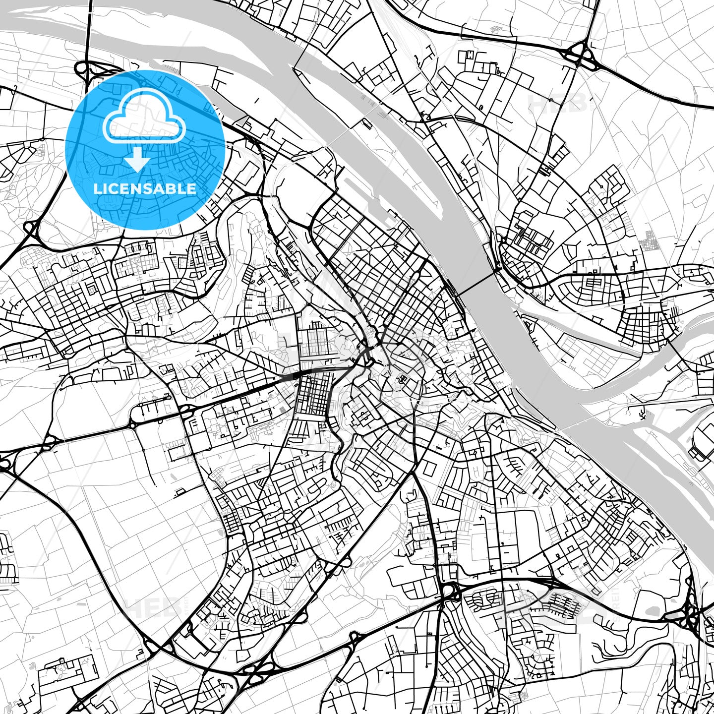 Mainz, Germany, Vector Map - Light