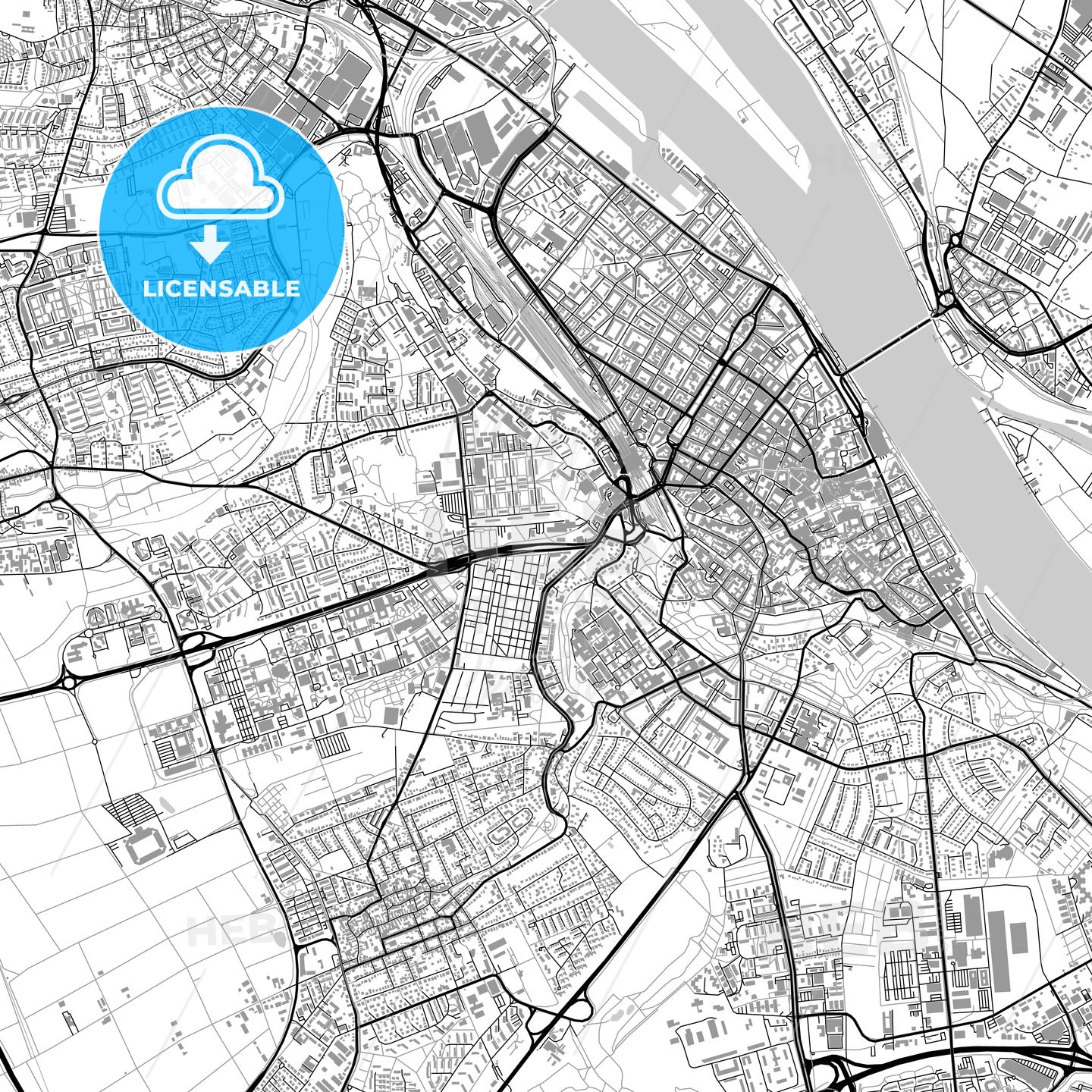 Mainz, Germany, vector map with buildings
