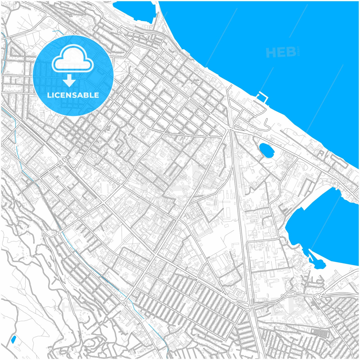 Makhachkala, Republic of Dagestan, Russia, city map with high quality roads.