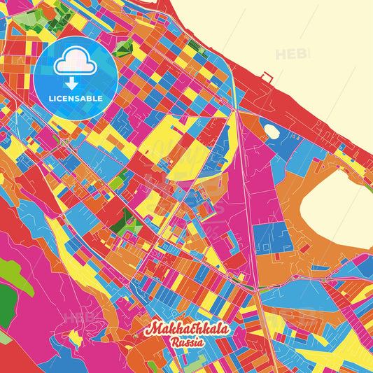 Makhachkala, Russia Crazy Colorful Street Map Poster Template - HEBSTREITS Sketches