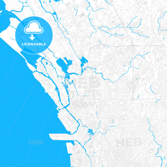 Malabon, Philippines PDF vector map with water in focus