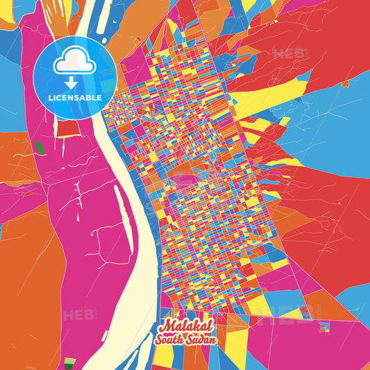 Malakal, South Sudan Crazy Colorful Street Map Poster Template - HEBSTREITS Sketches