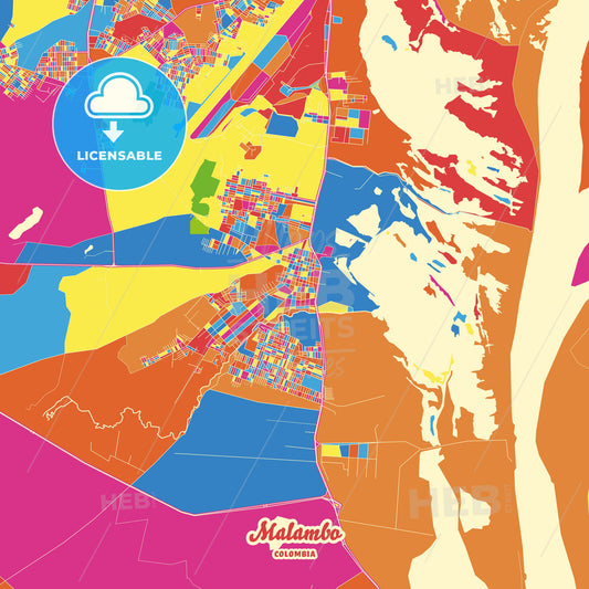 Malambo, Colombia Crazy Colorful Street Map Poster Template - HEBSTREITS Sketches