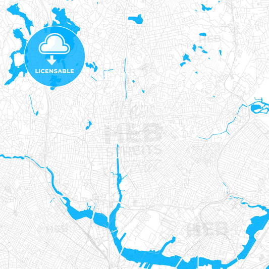 Malden, Massachusetts, United States, PDF vector map with water in focus