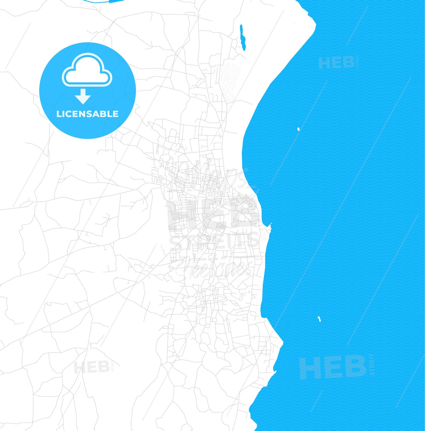 Malindi, Kenya PDF vector map with water in focus