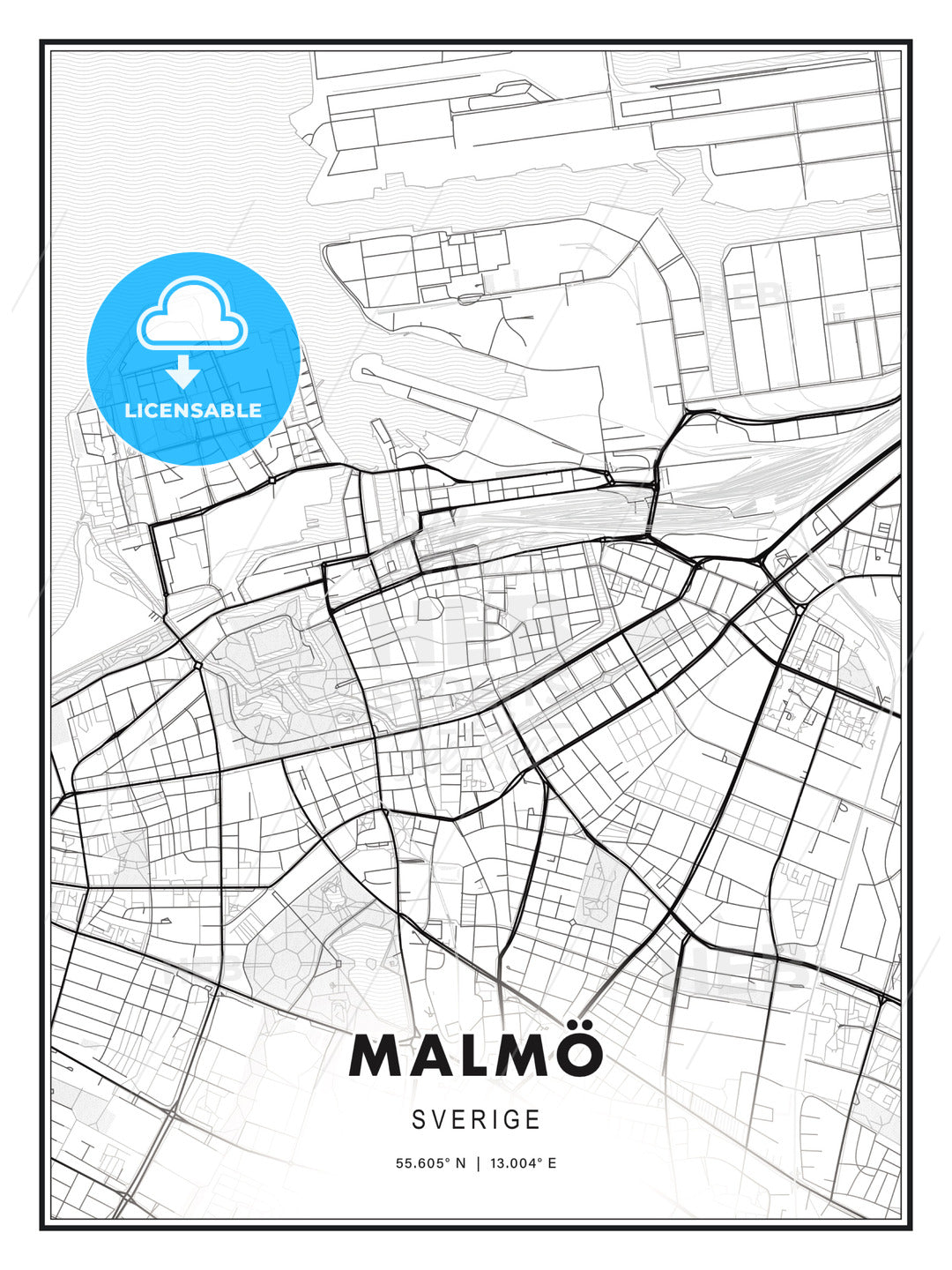 Malmö, Sweden, Modern Print Template in Various Formats - HEBSTREITS Sketches