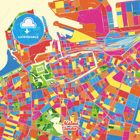 Malmö, Sweden Crazy Colorful Street Map Poster Template - HEBSTREITS Sketches
