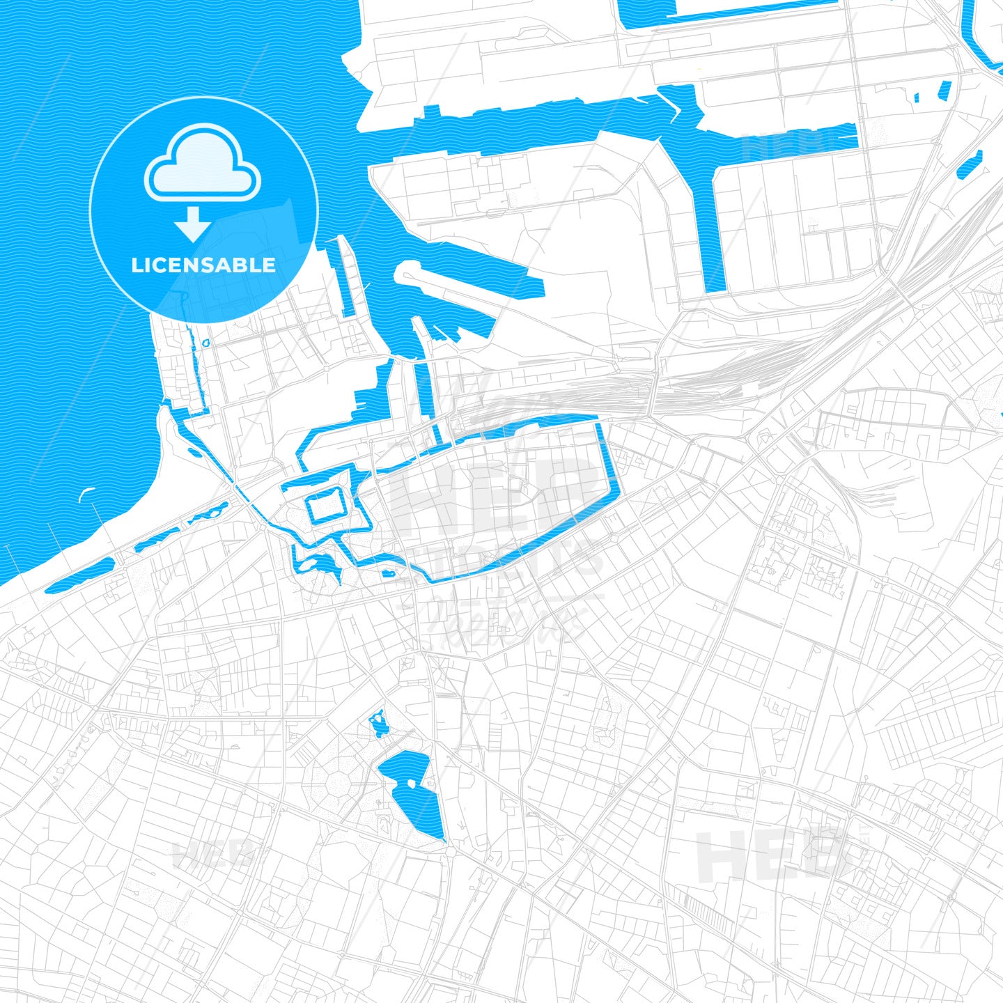 Malmö, Sweden PDF vector map with water in focus