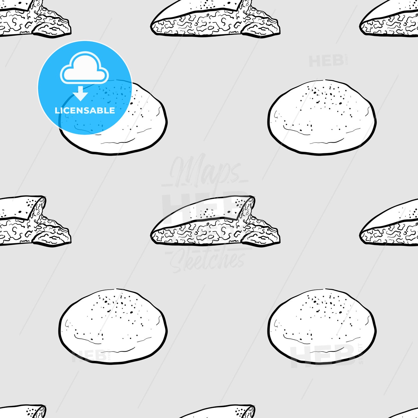 Malooga seamless pattern greyscale drawing – instant download