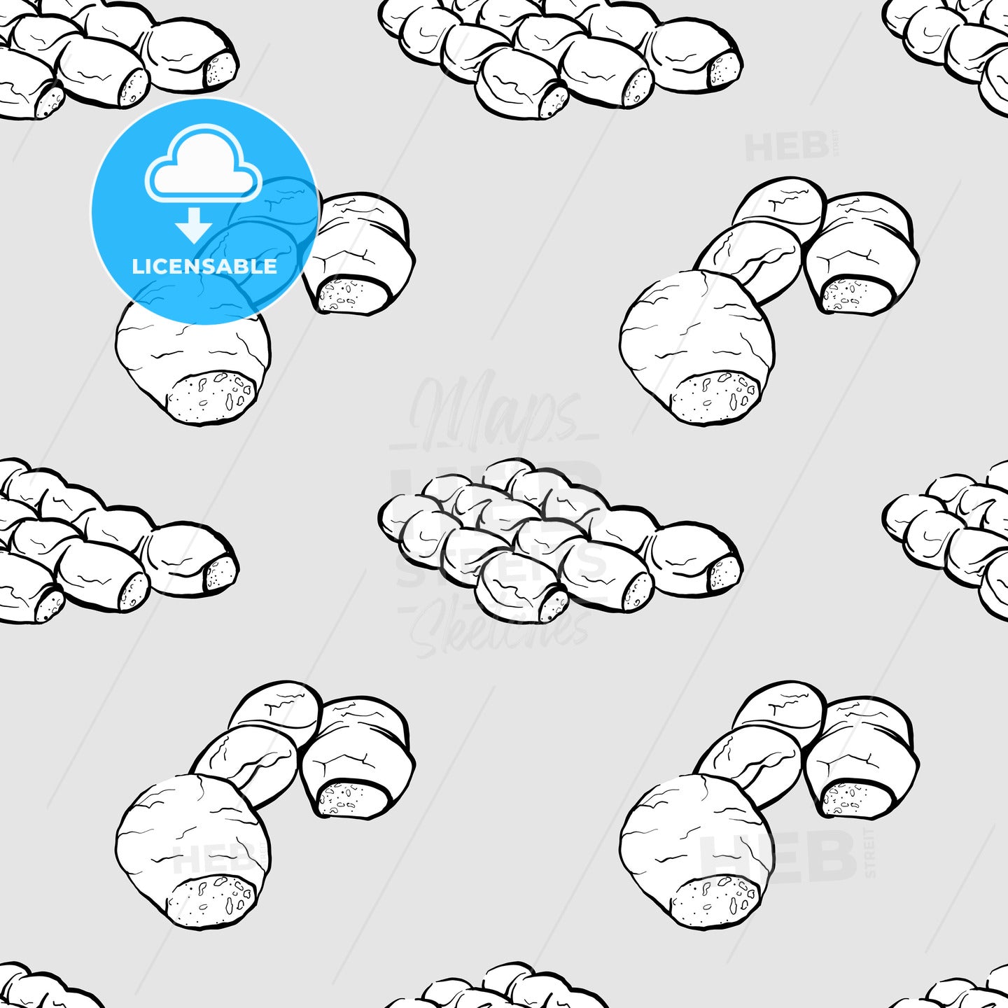 Maltese bread seamless pattern greyscale drawing – instant download
