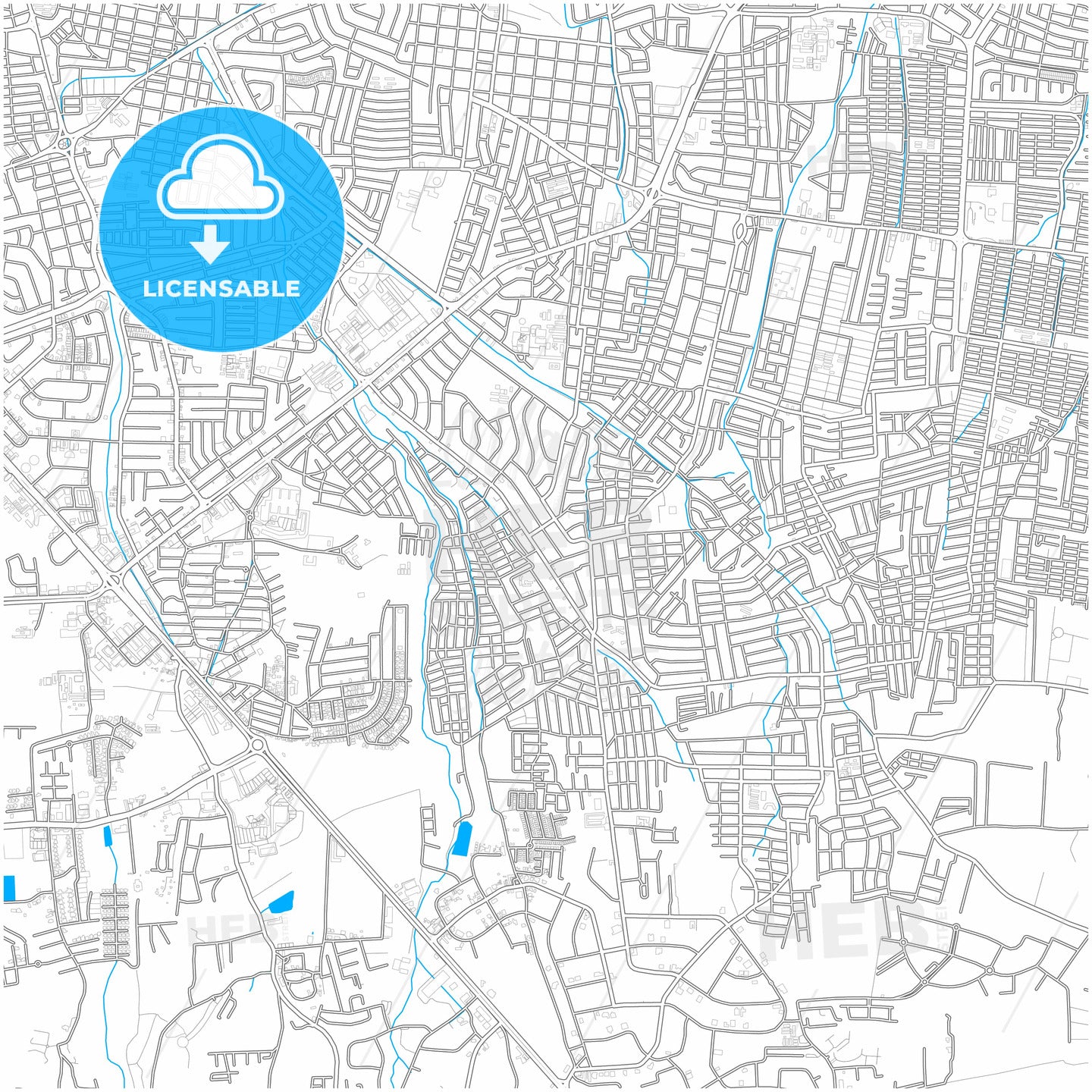 Managua, Managua, Nicaragua, city map with high quality roads.