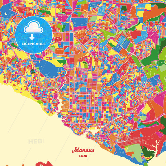 Manaus, Brazil Crazy Colorful Street Map Poster Template - HEBSTREITS Sketches