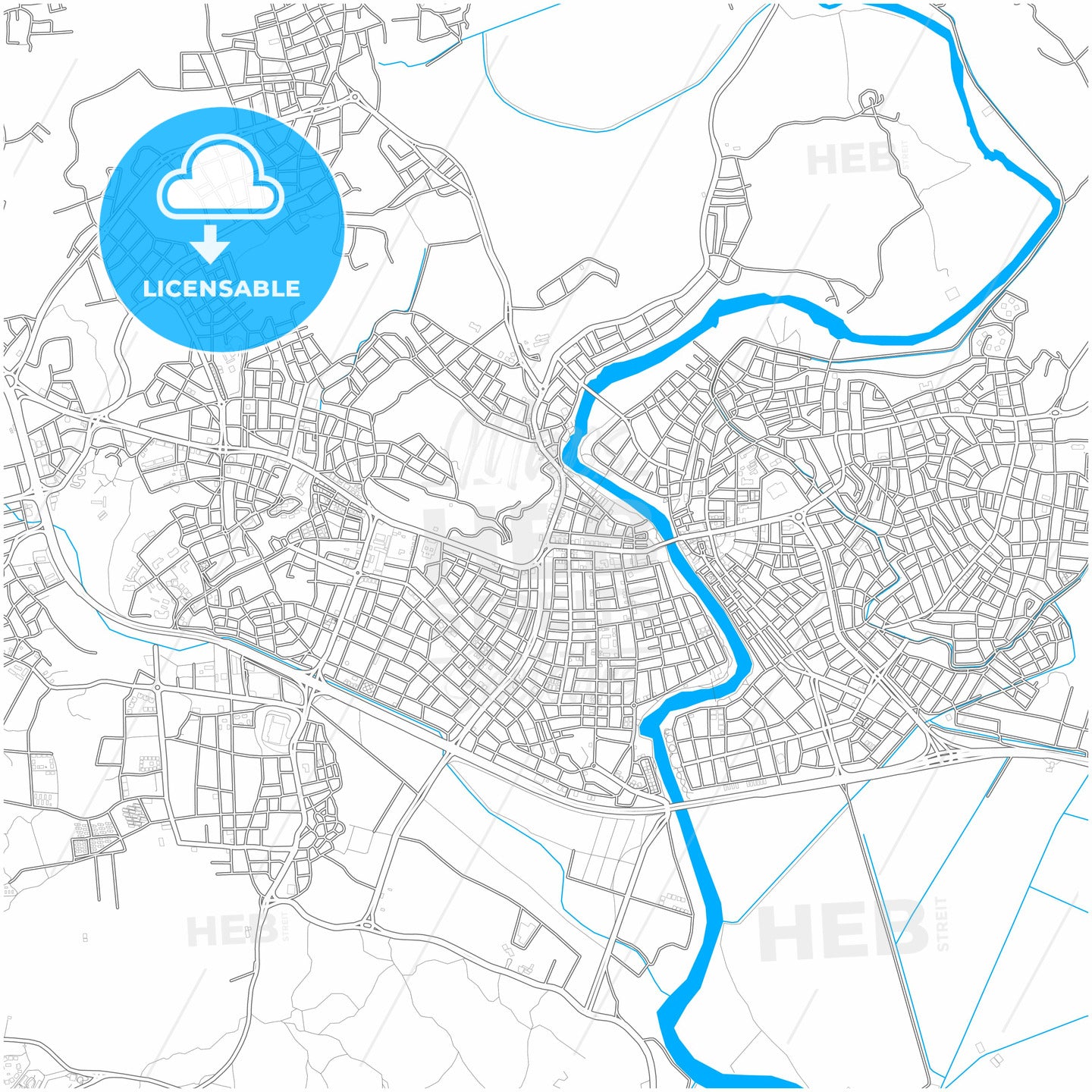 Manavgat, Antalya, Turkey, city map with high quality roads.