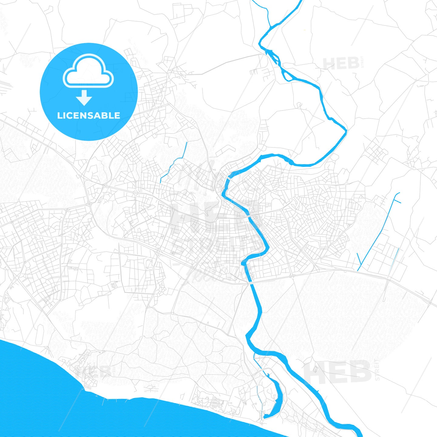 Manavgat, Turkey PDF vector map with water in focus