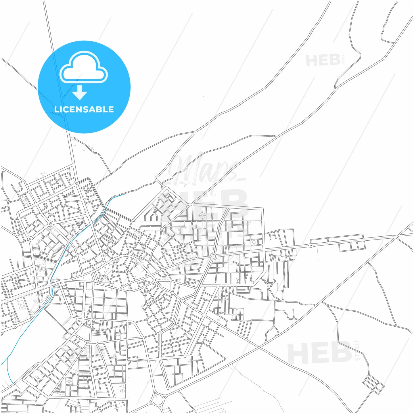 Manbij, Syria, city map with high quality roads.