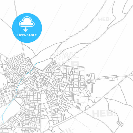 Manbij, Syria, city map with high quality roads.