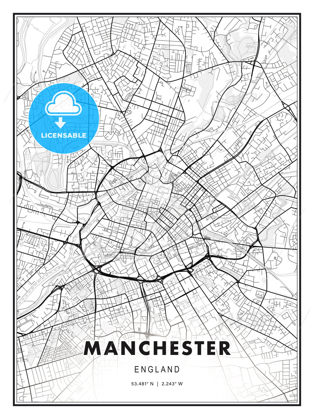 Manchester, England, Modern Print Template in Various Formats - HEBSTREITS Sketches