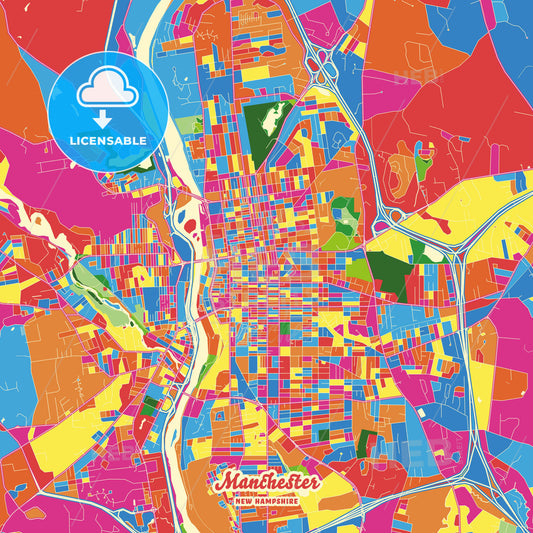 Manchester, United States Crazy Colorful Street Map Poster Template - HEBSTREITS Sketches
