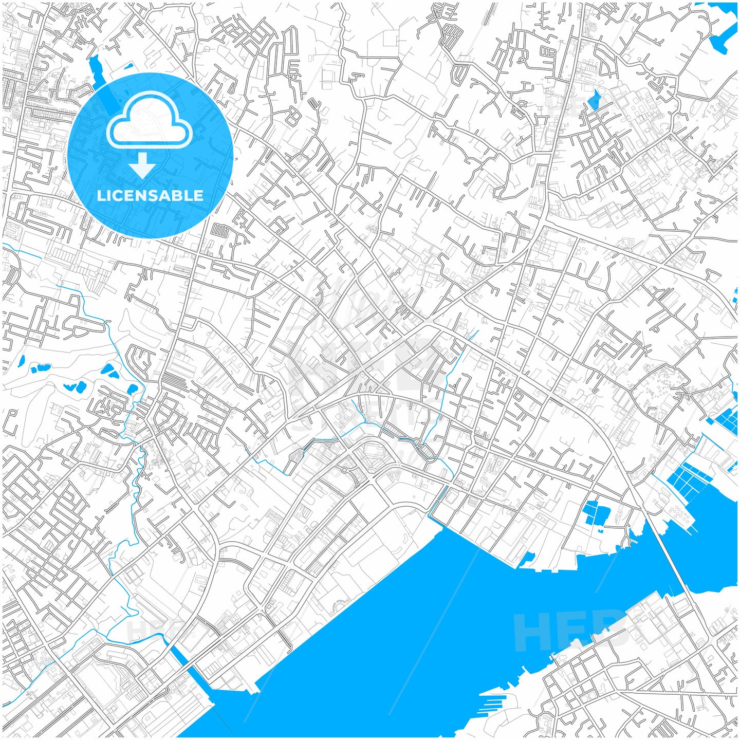 Mandaue, Cebu, Philippines, city map with high quality roads.