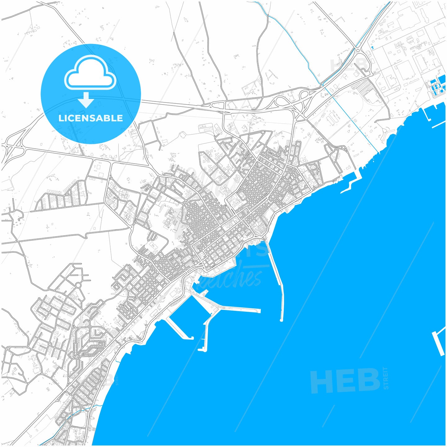 Manfredonia, Apulia, Italy, city map with high quality roads.