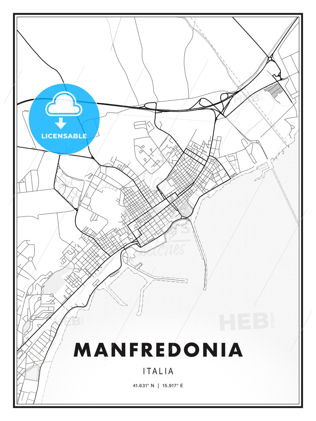 Manfredonia, Italy, Modern Print Template in Various Formats - HEBSTREITS Sketches