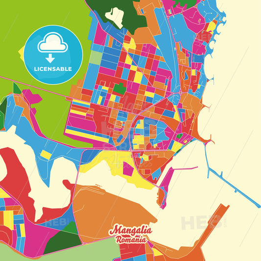 Mangalia, Romania Crazy Colorful Street Map Poster Template - HEBSTREITS Sketches