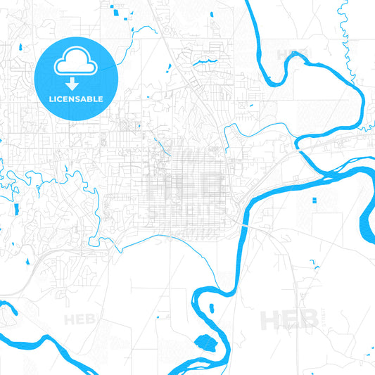 Manhattan, Kansas, United States, PDF vector map with water in focus