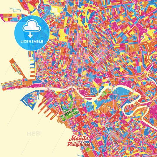 Manila, Philippines Crazy Colorful Street Map Poster Template - HEBSTREITS Sketches
