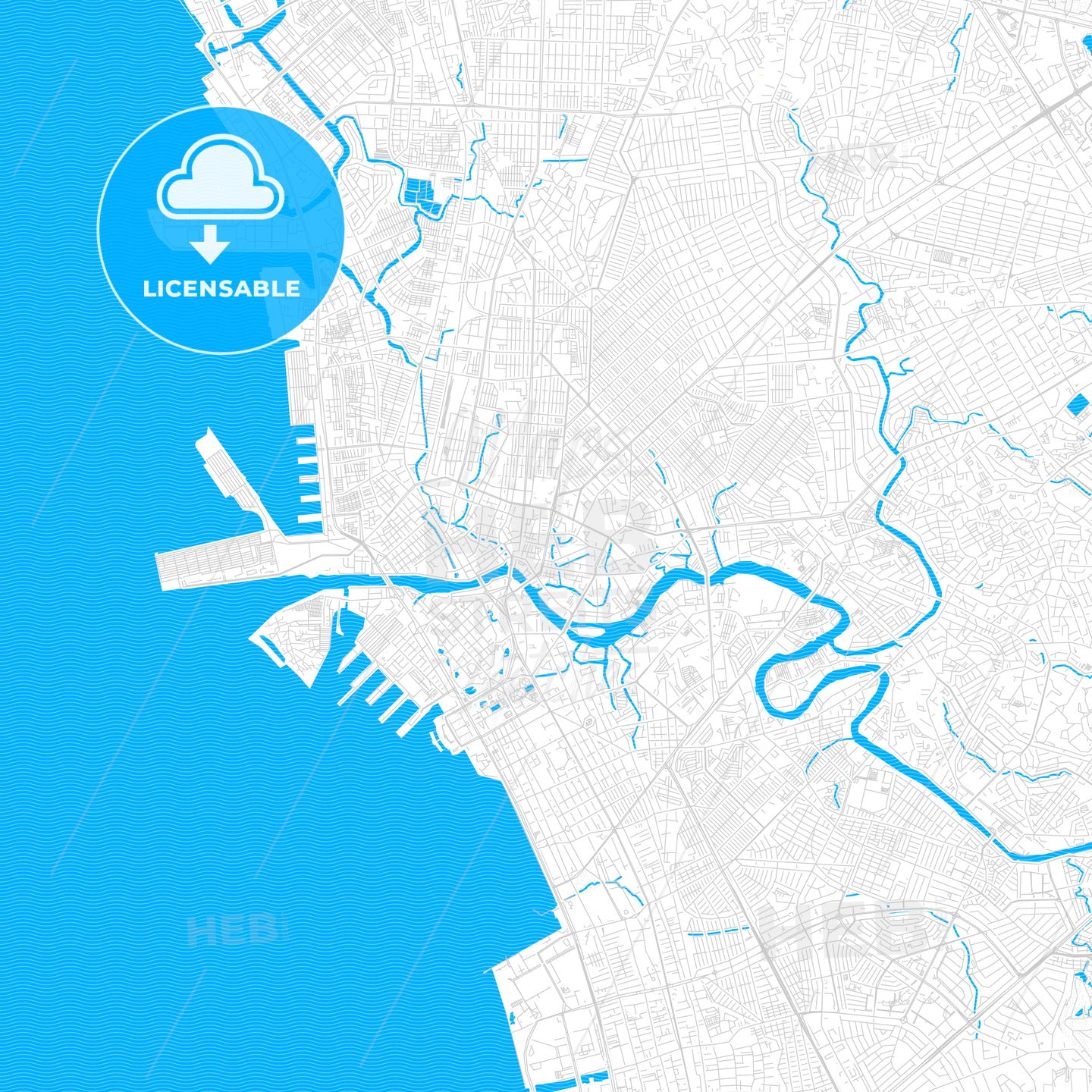 Manila, Philippines PDF vector map with water in focus