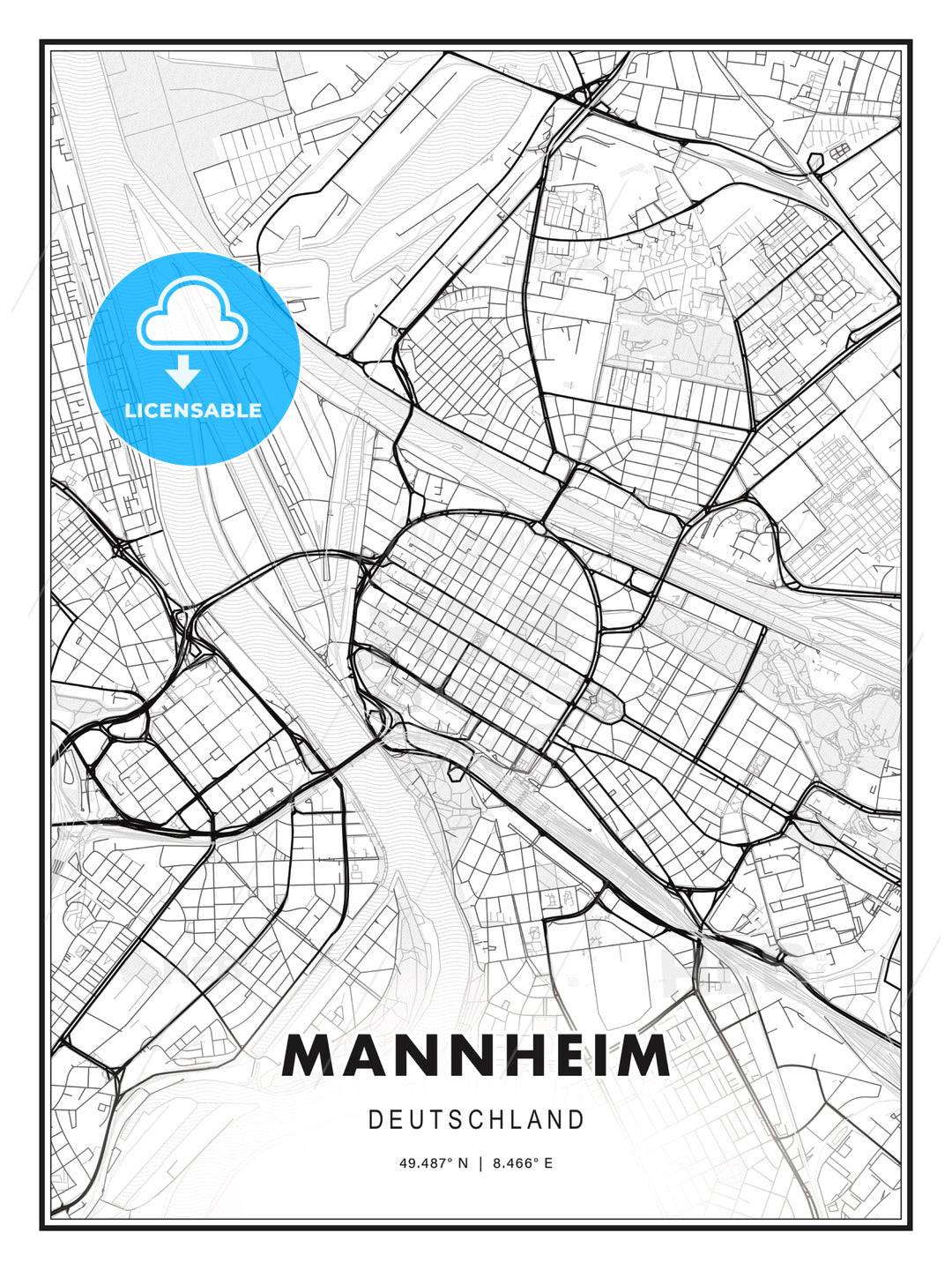 Mannheim, Germany, Modern Print Template in Various Formats - HEBSTREITS Sketches