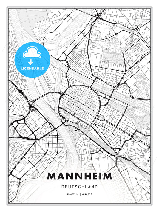 Mannheim, Germany, Modern Print Template in Various Formats - HEBSTREITS Sketches