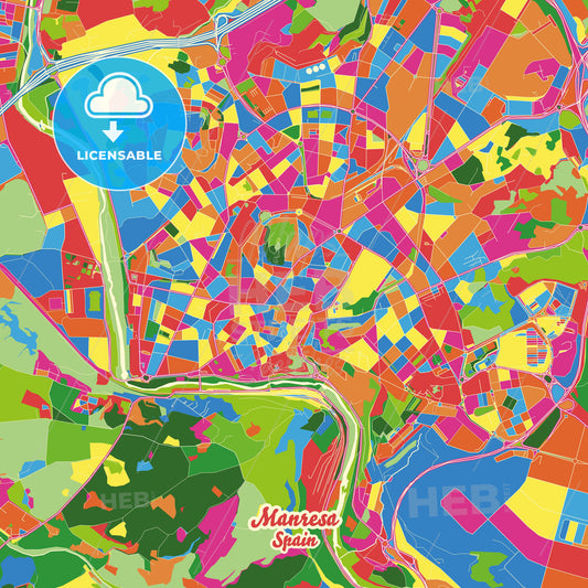Manresa, Spain Crazy Colorful Street Map Poster Template - HEBSTREITS Sketches