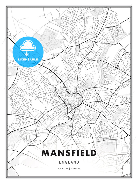 Mansfield, England, Modern Print Template in Various Formats - HEBSTREITS Sketches