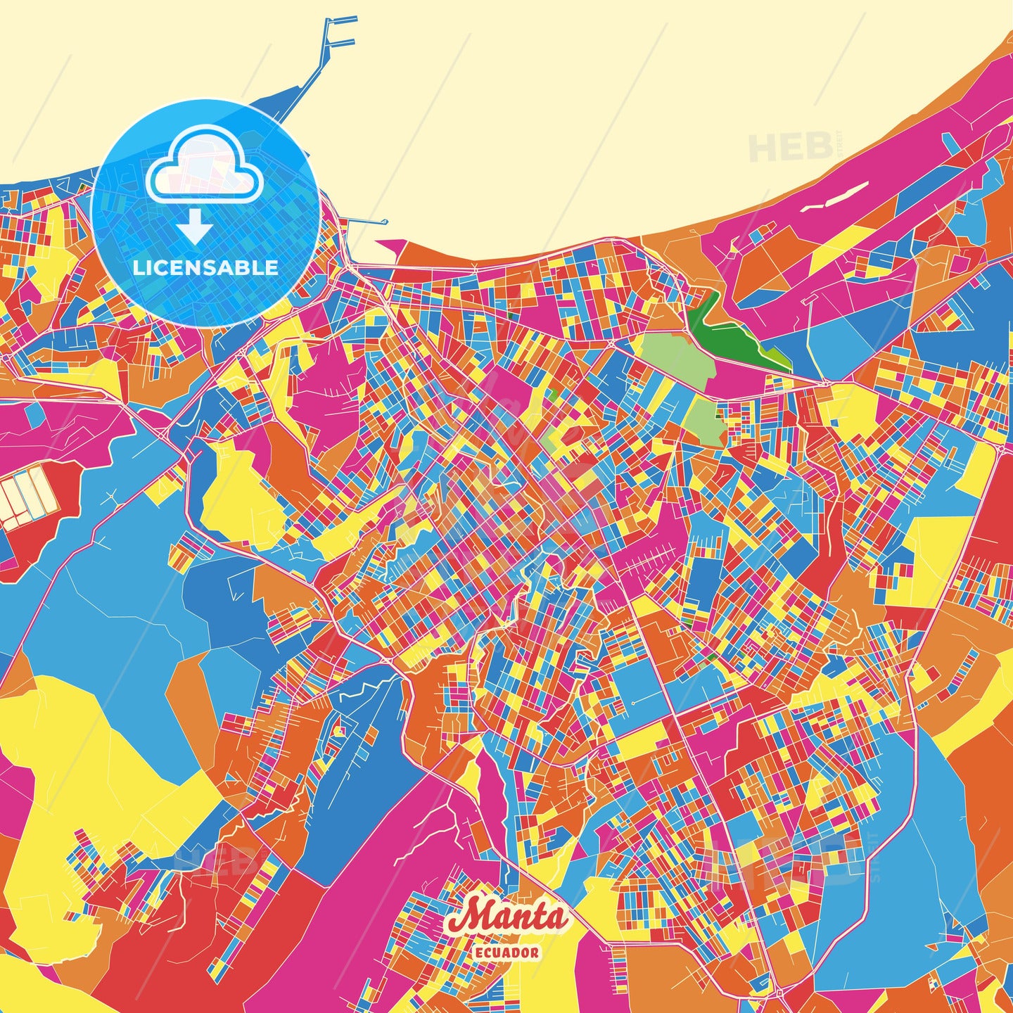 Manta, Ecuador Crazy Colorful Street Map Poster Template - HEBSTREITS Sketches