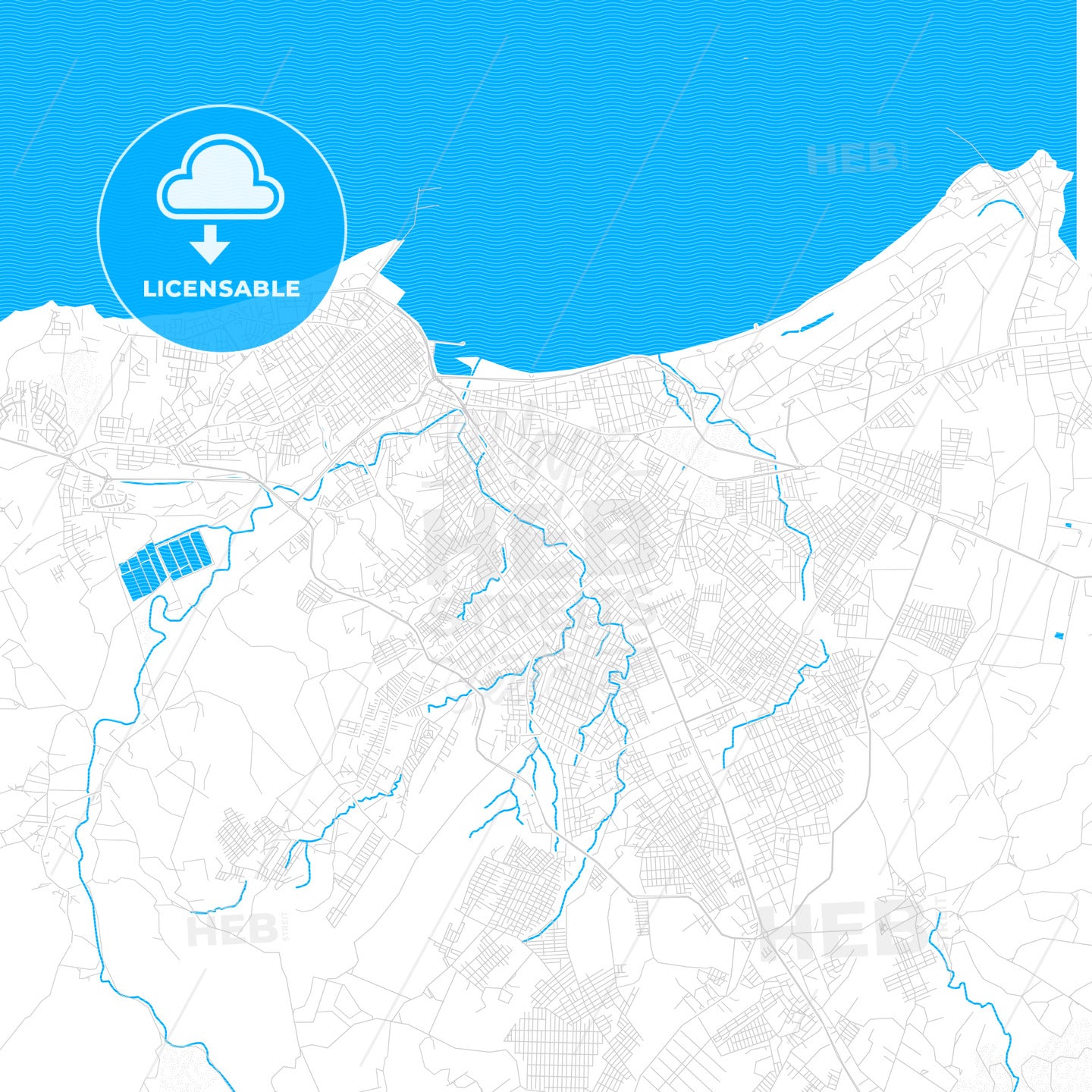 Manta, Ecuador PDF vector map with water in focus