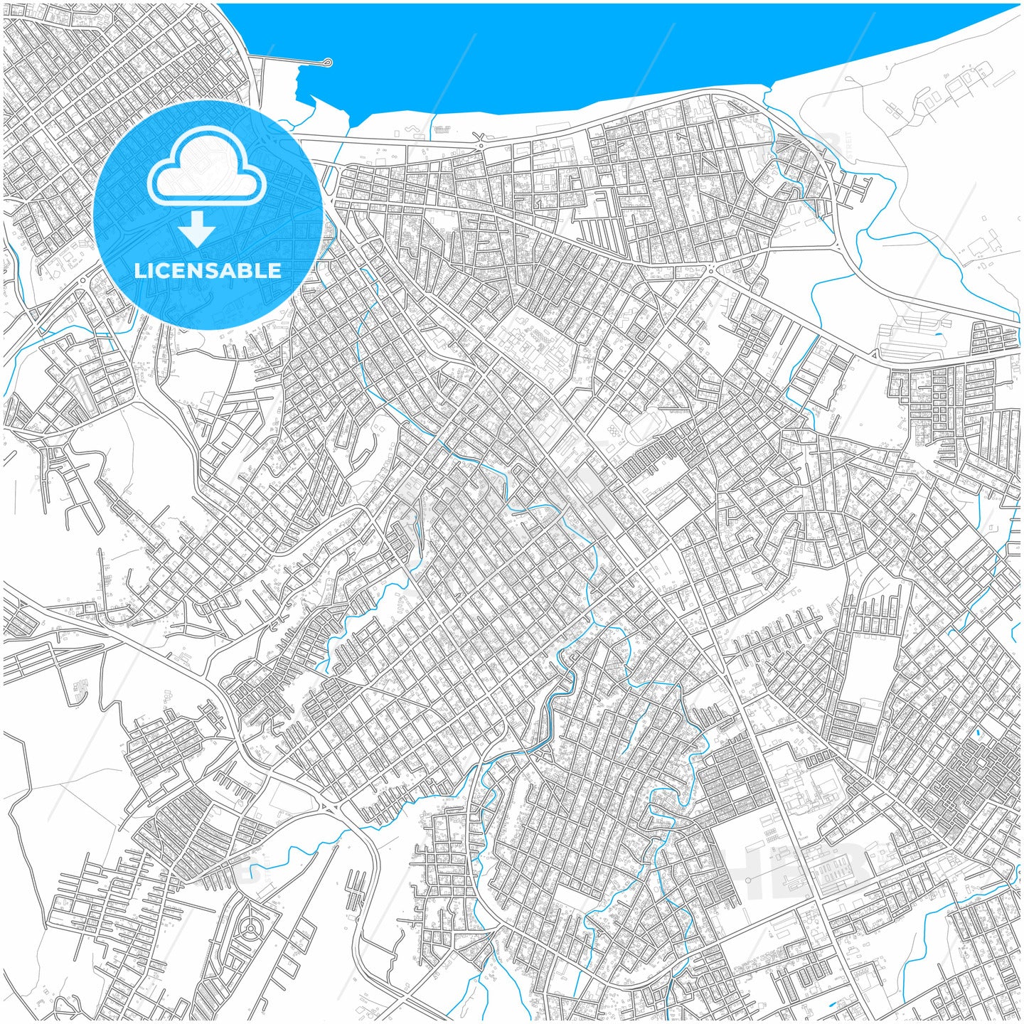 Manta, Ecuador, city map with high quality roads.