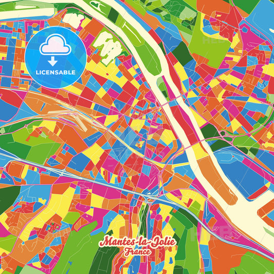 Mantes-la-Jolie, France Crazy Colorful Street Map Poster Template - HEBSTREITS Sketches