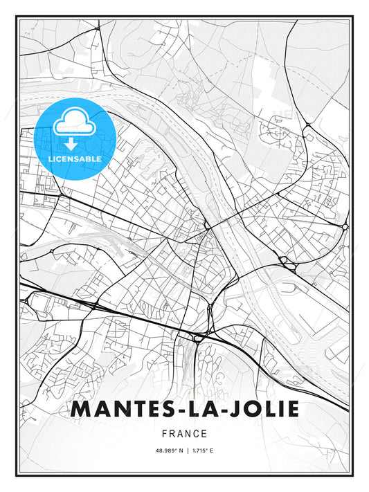 Mantes-la-Jolie, France, Modern Print Template in Various Formats - HEBSTREITS Sketches