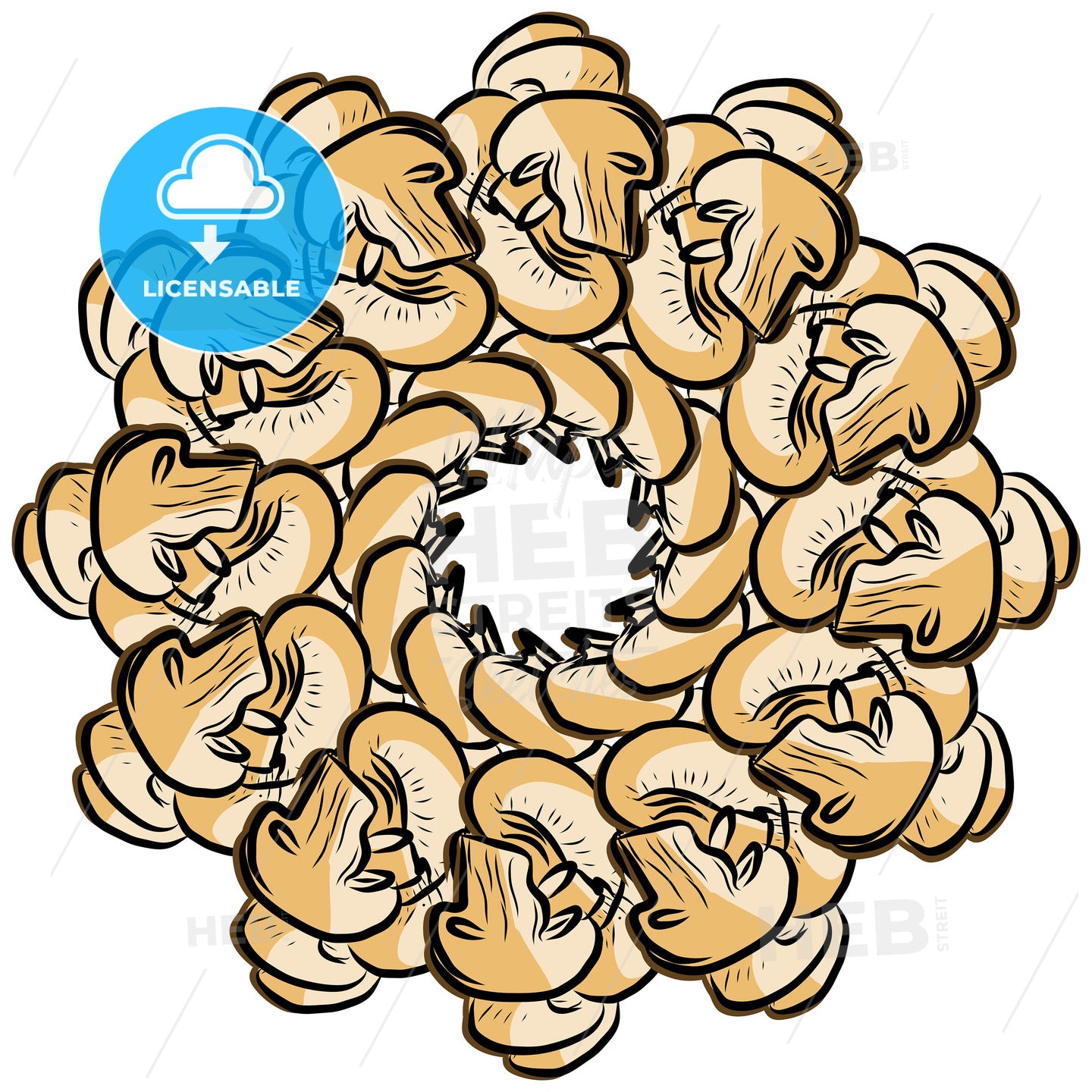Many Mushrooms arranged in a circle on white – instant download