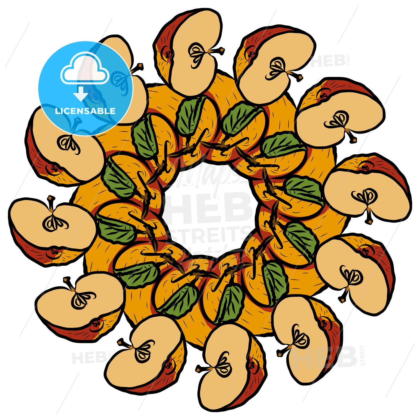 Many apples arranged in a circle on white – instant download