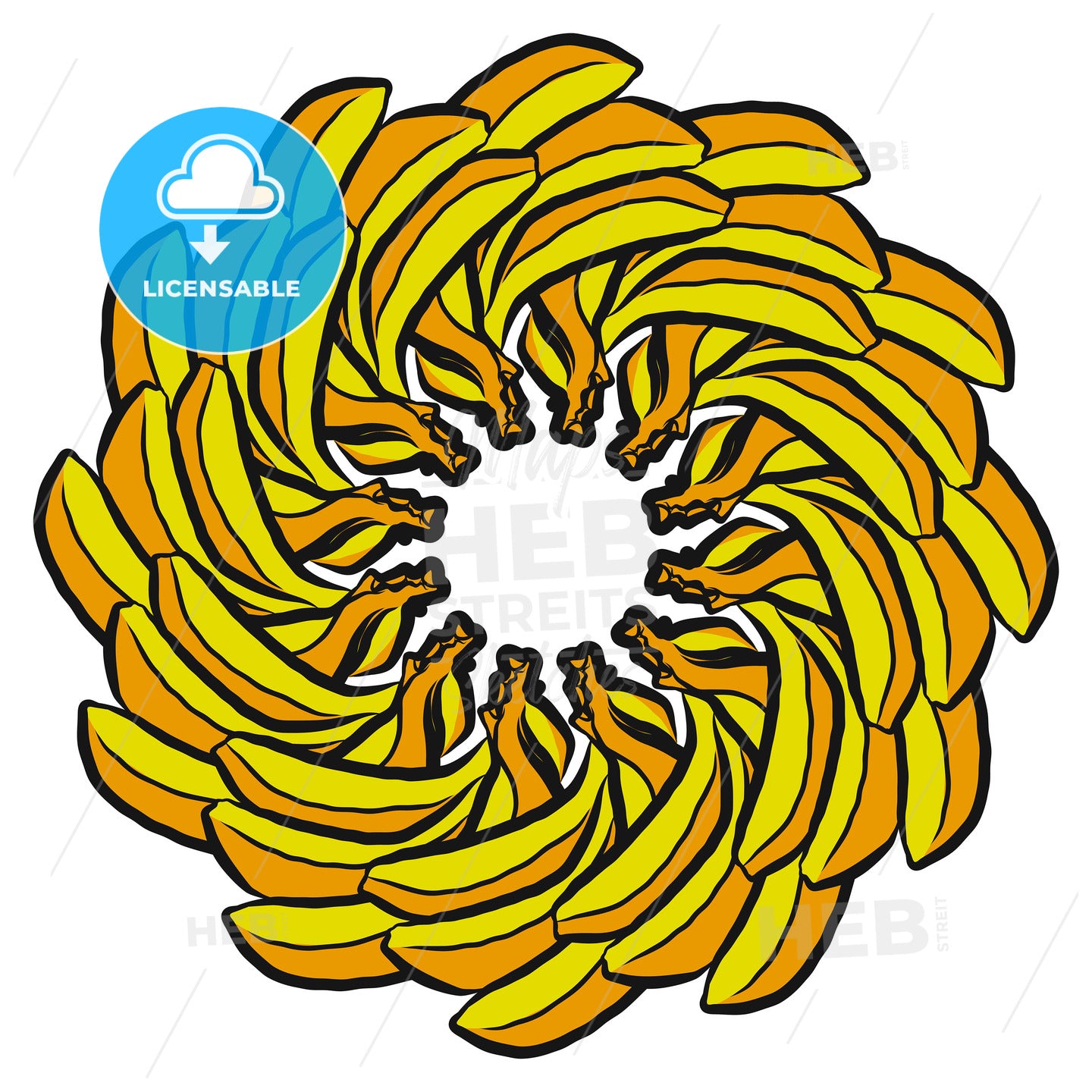 Many bananas arranged in a circle on white – instant download