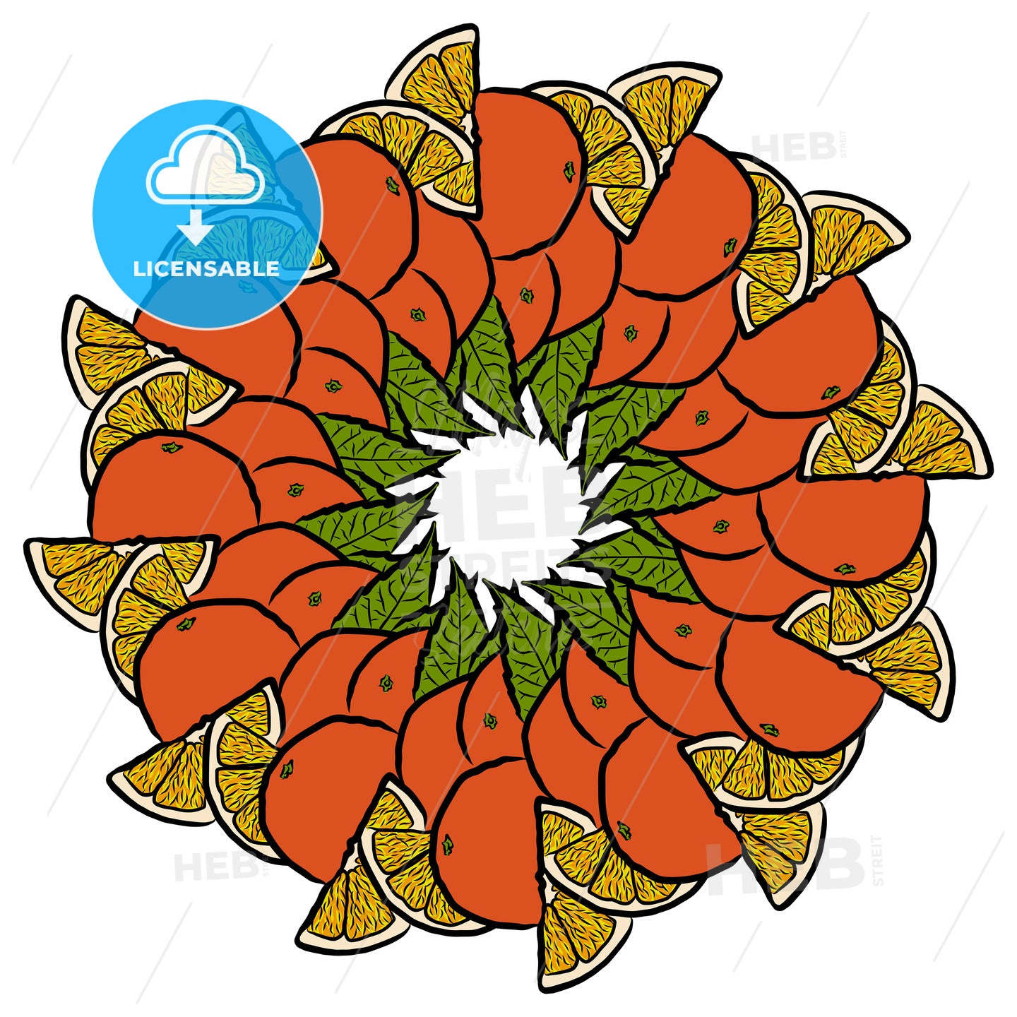 Many oranges arranged in a circle on white – instant download
