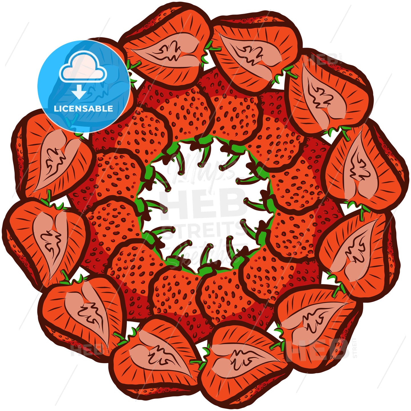 Many strawberries arranged in a circle on white – instant download