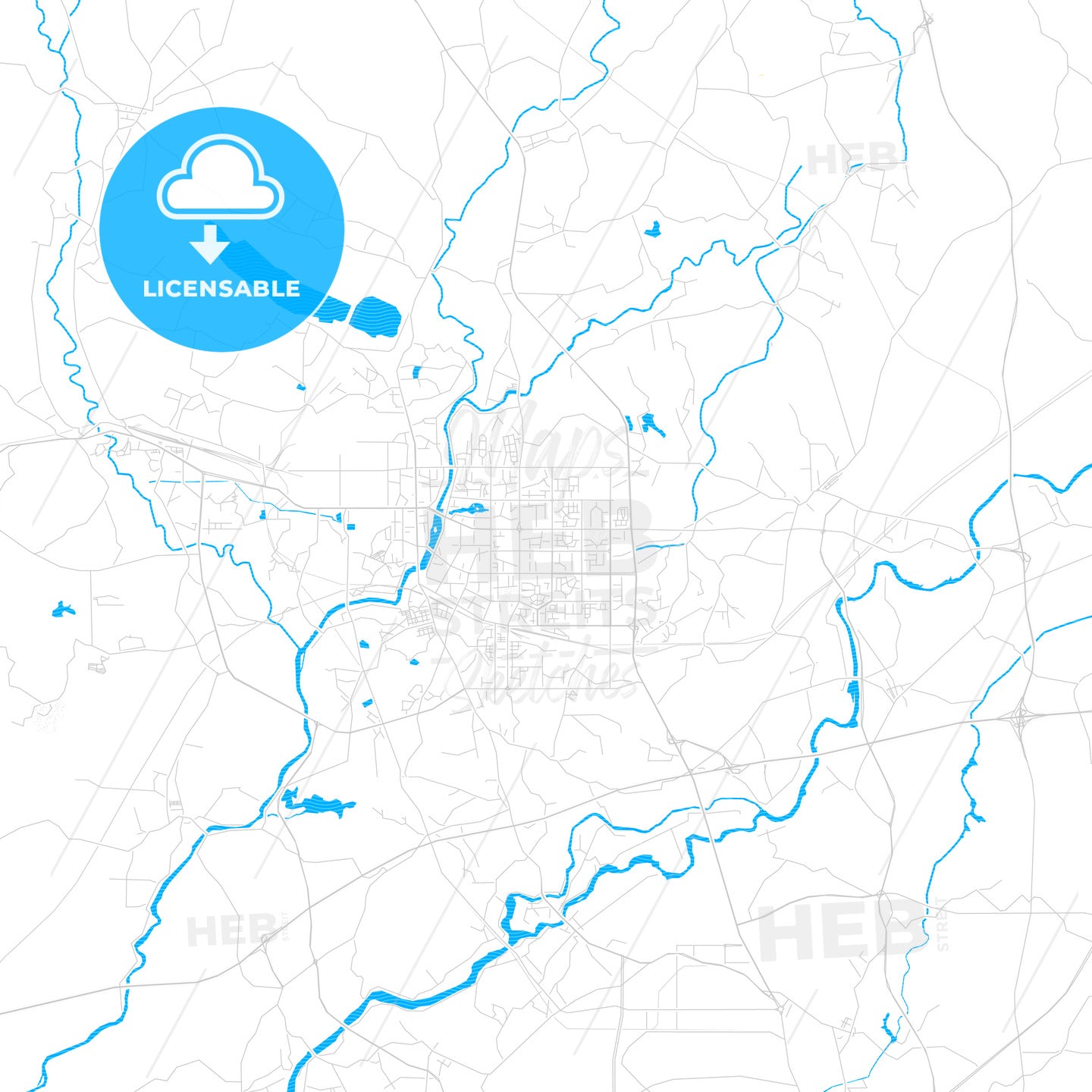 Maoming, China PDF vector map with water in focus