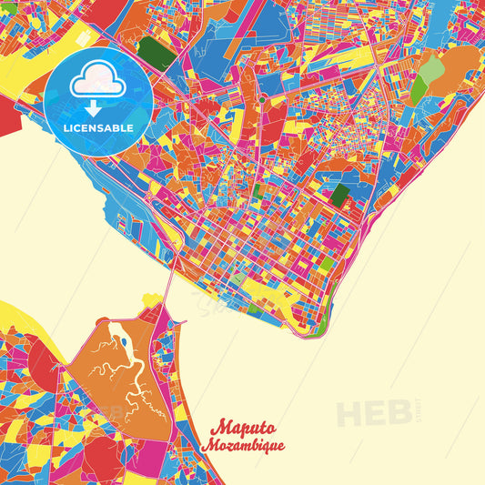 Maputo, Mozambique Crazy Colorful Street Map Poster Template - HEBSTREITS Sketches