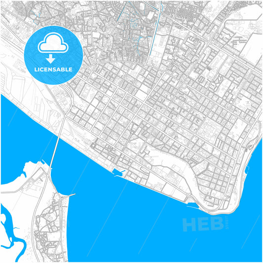 Maputo, Mozambique, city map with high quality roads.