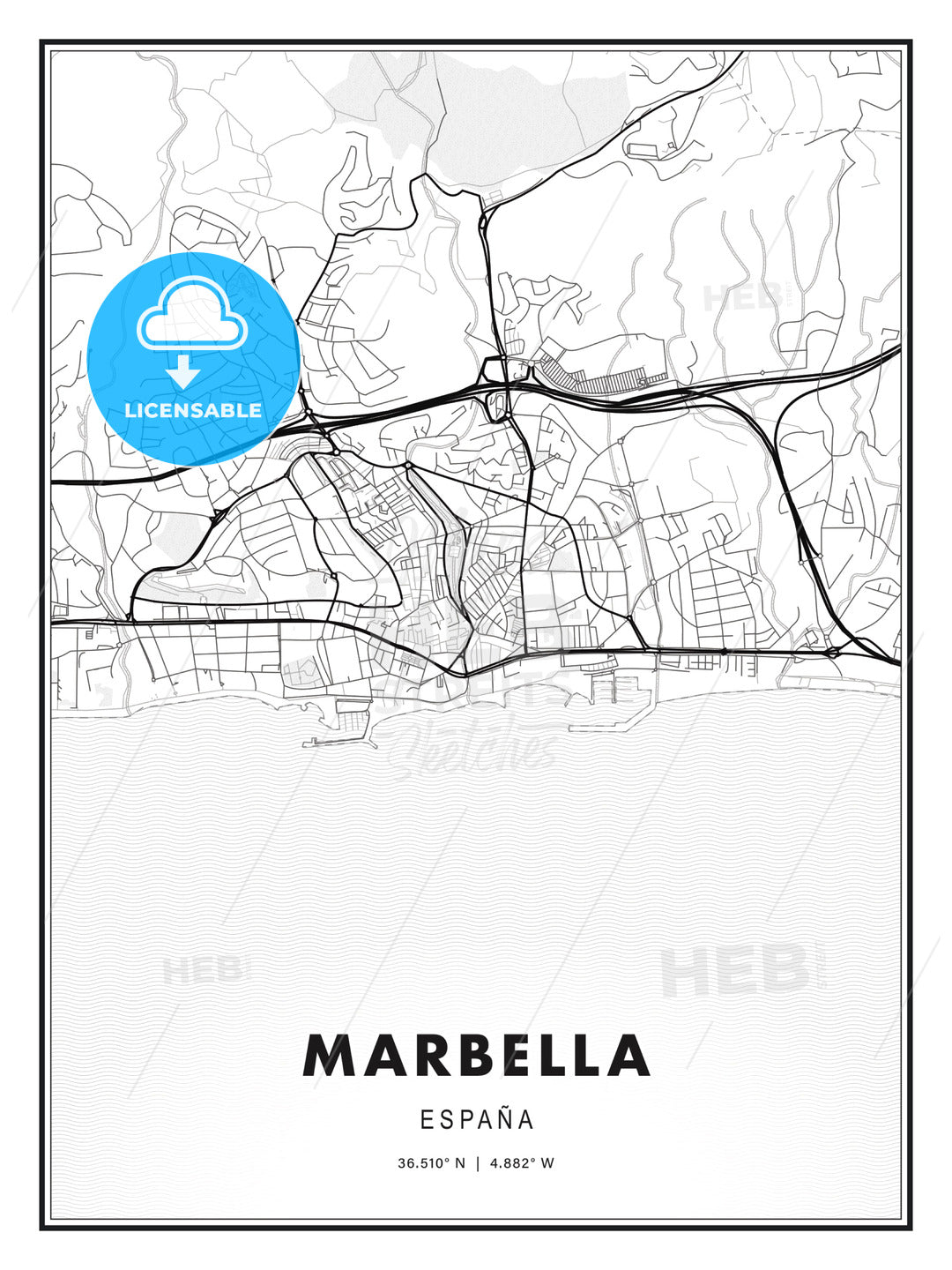 Marbella, Spain, Modern Print Template in Various Formats - HEBSTREITS Sketches